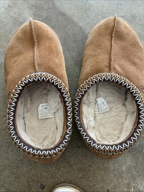 UGG Chestnut Suede Moccasin Slippers with Cream Shearling